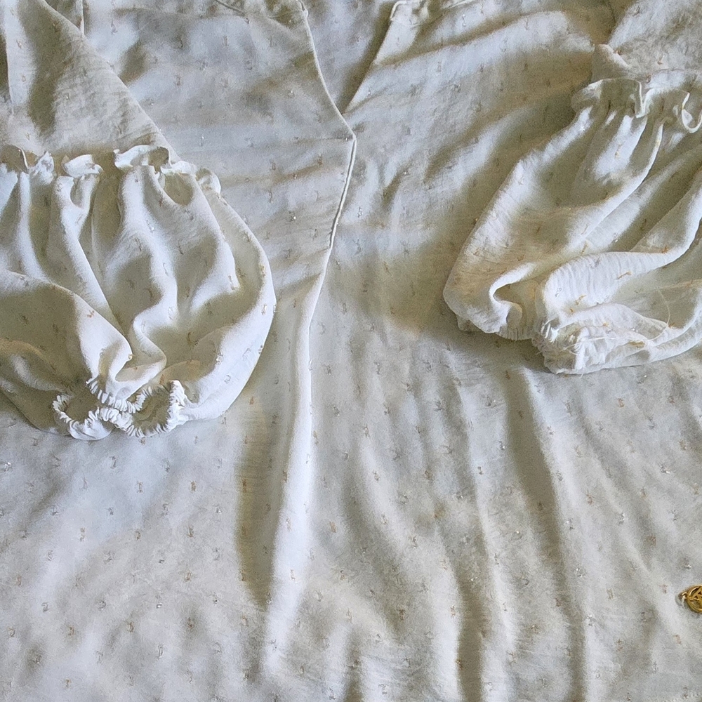 White Long-Sleeve Blouse with Puff Sleeves